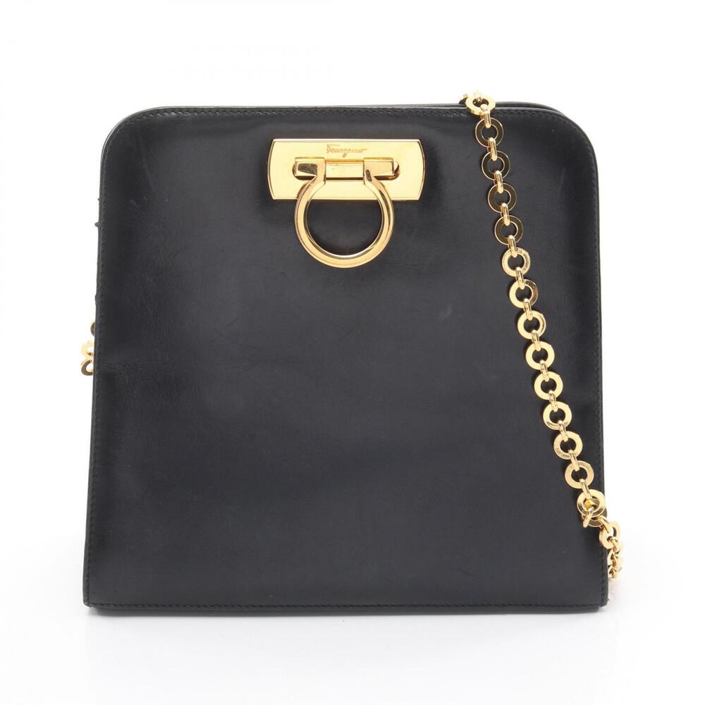 Salvatore Ferragamo Gancini Shoulder Bag Leather Black